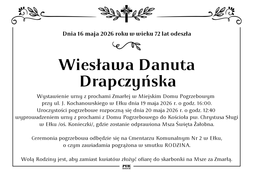 Wiesława Danuta Drapczyńska - nekrolog